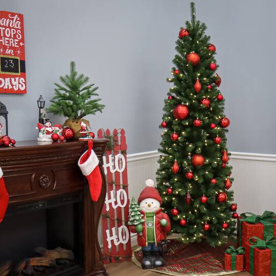 9ft. Pre-Lit North Valley™ Spruce Pencil Slim Artificial Christmas Tree, Clear Lights